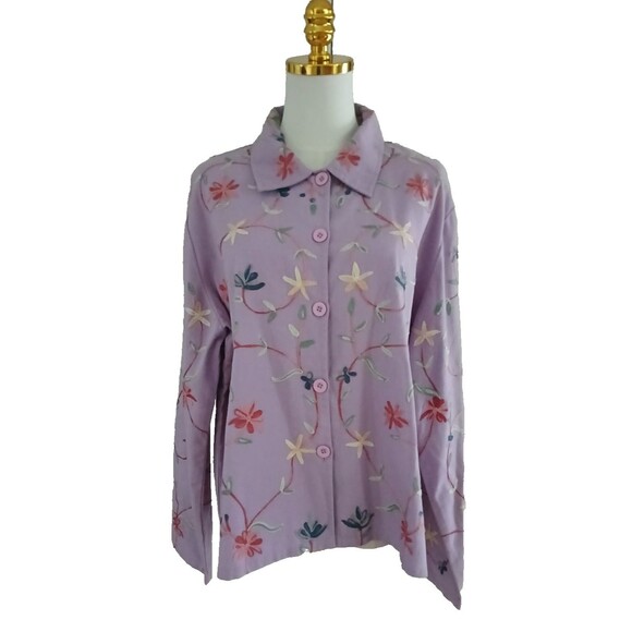 BEA Classics XL Floral Embroidered Long Sleeve Top 100% Cotton Country Cowgirl - Picture 1 of 12